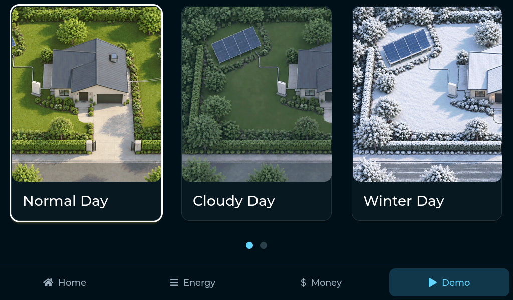 Home Energy Management HMI operating scenario selection