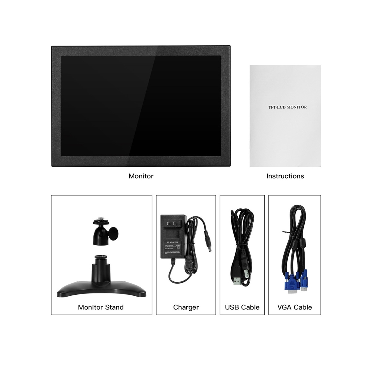 GC1016 10.1 TFT-LCD Monitor 1280*800 Color Screen with AV1 VGA/HD BNC USB  Input Built-in Speaker