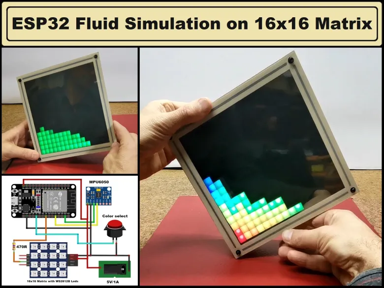 ESP32 Fluid simulation on 16x16 Led Matrix