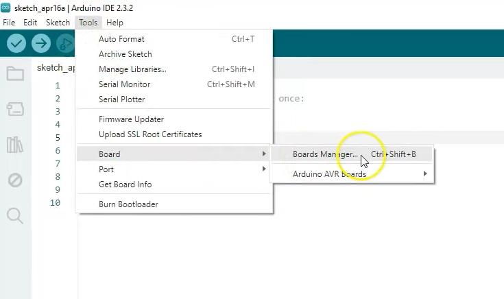 arduino ide board manager