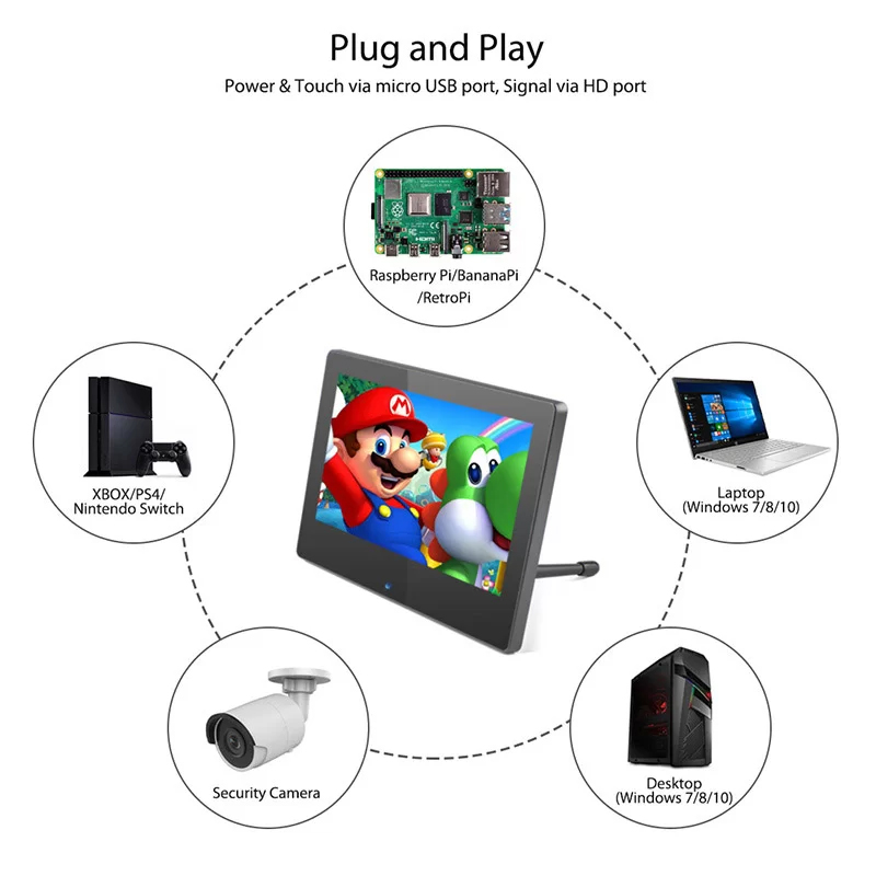 7 inch small monitor support plug and play