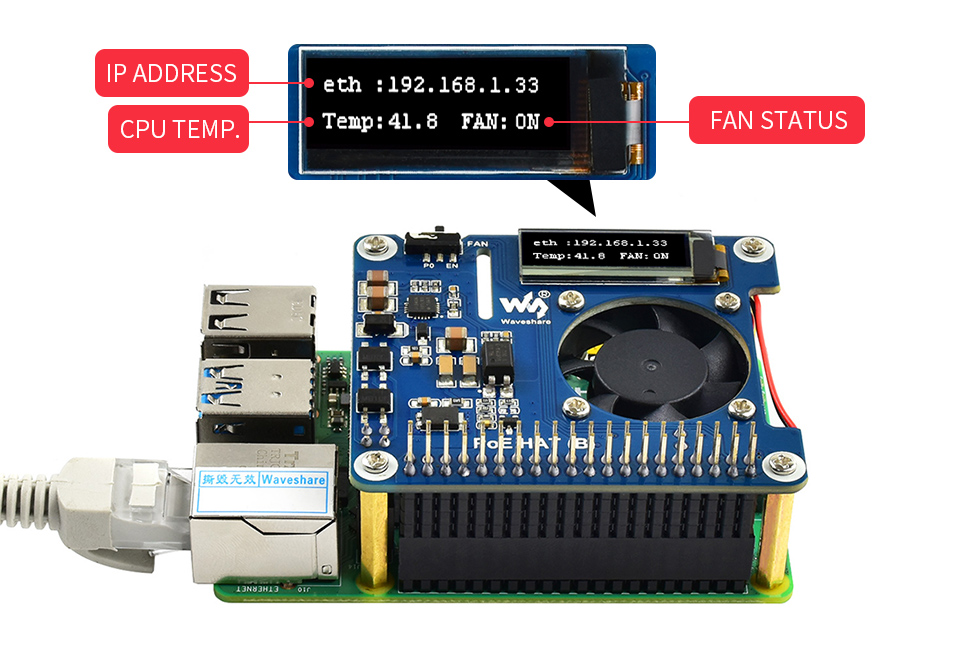 0.91" OLED display of hat module for raspberry pi