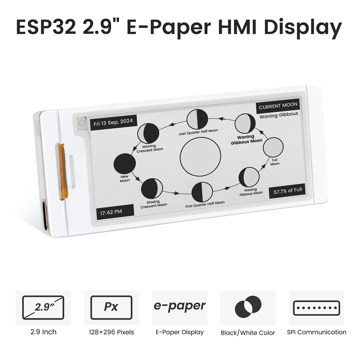 ESP32 2.9incg E-paper HMI Display feature