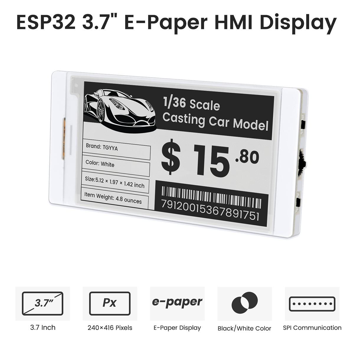 ESP32 3.7 inch E-paper HMI Display feature