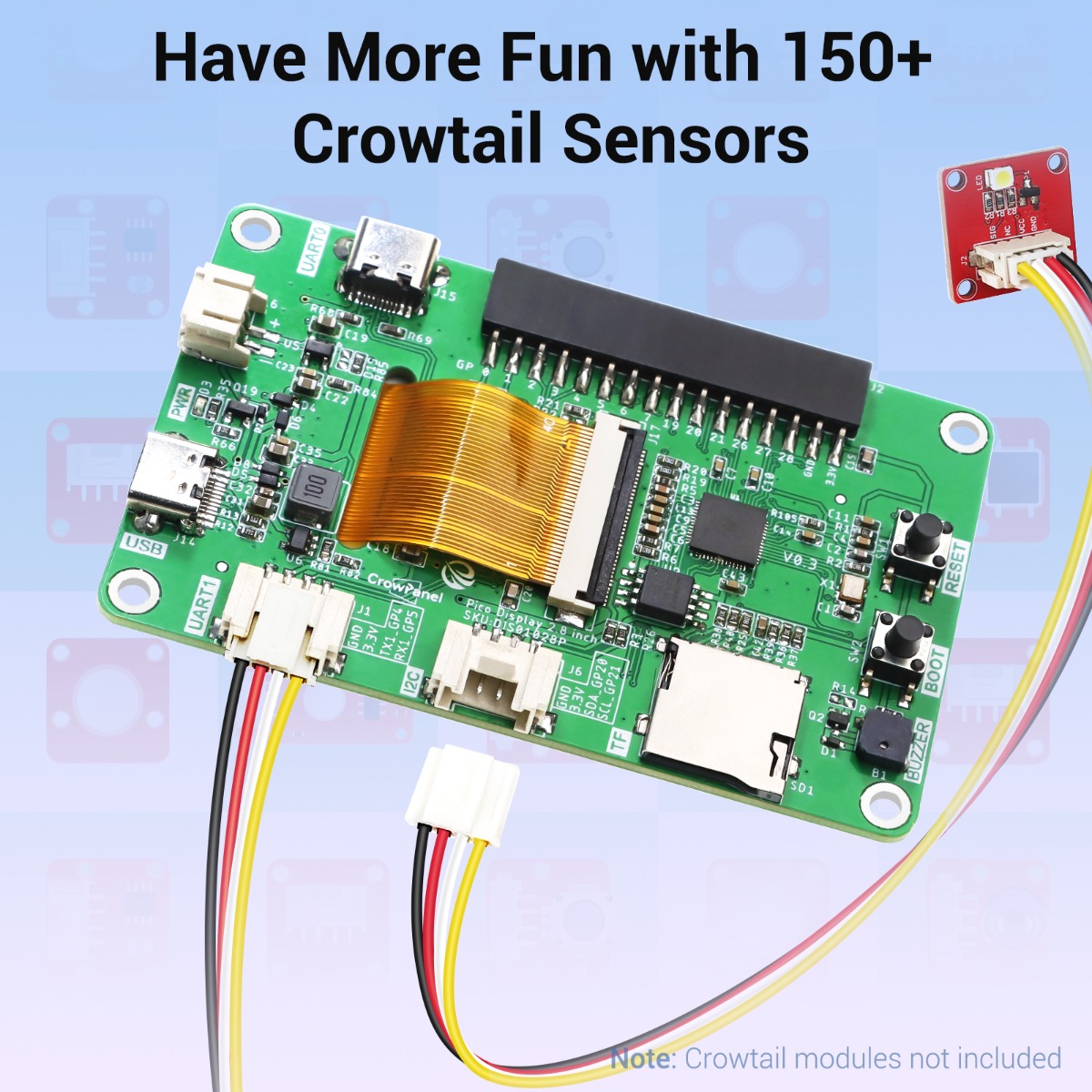 2.8 inch pico display connect with more than 150+ Crowtail sensors.