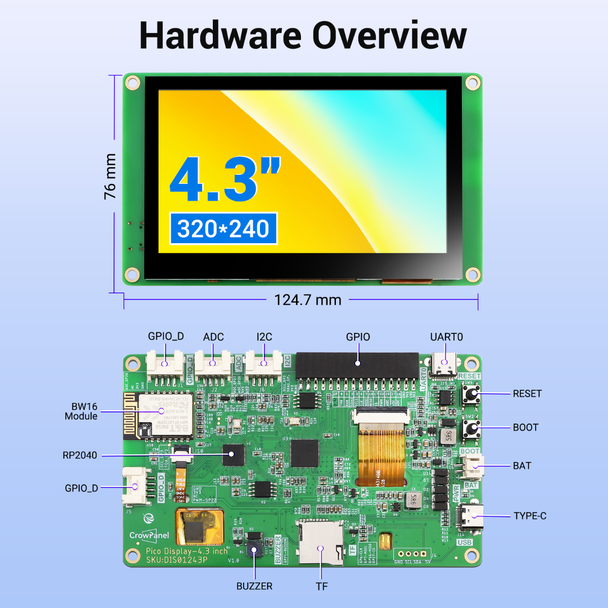 4.3inch touch display hardware overview