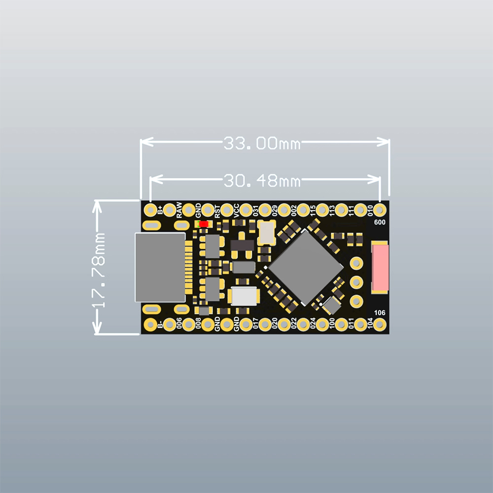 size of pro micro nrf52840 development board