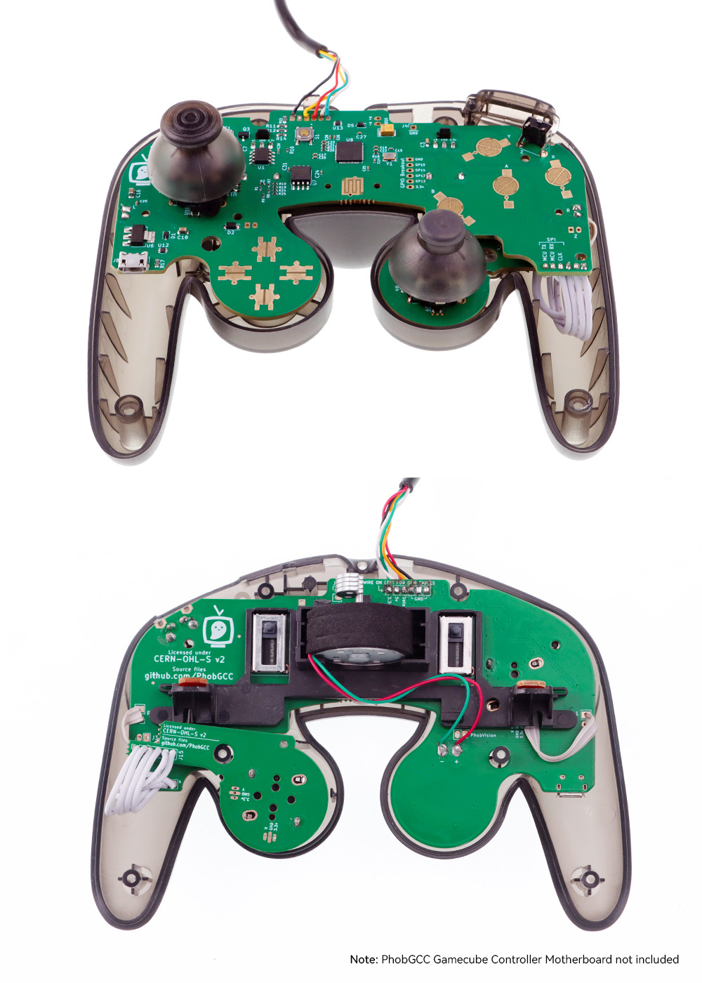 gamecube controller with green phobgcc inside