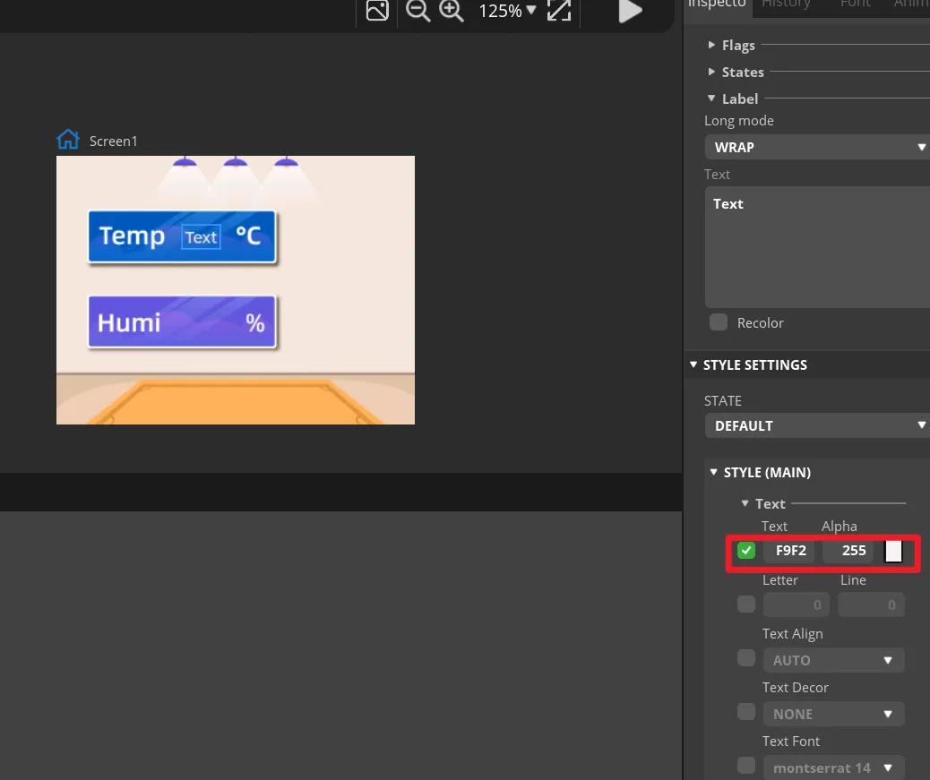 Set label text style