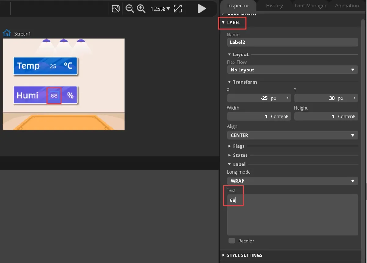Fill in label default values