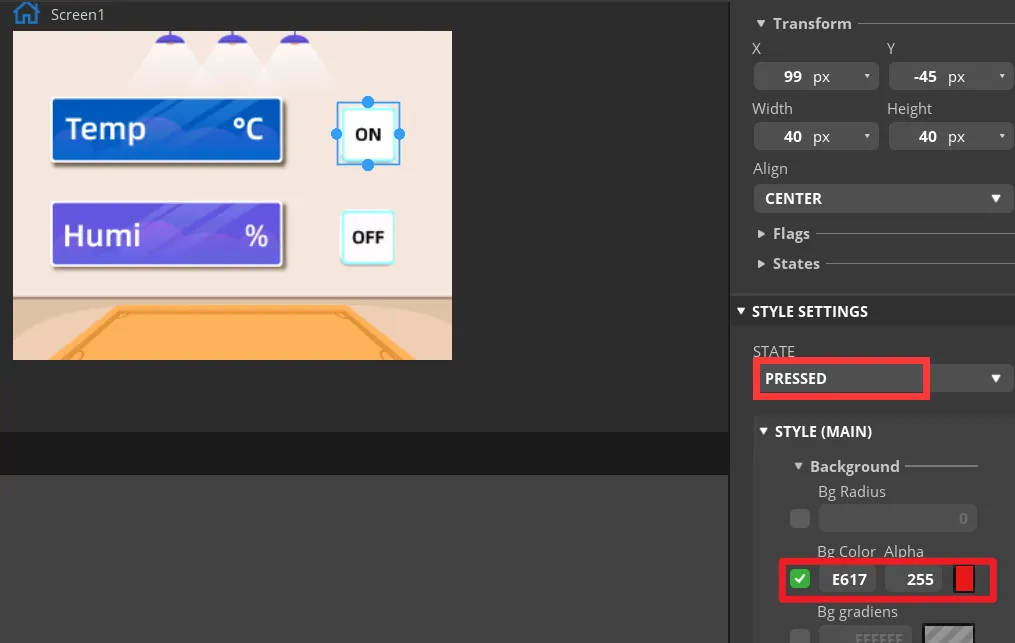 Set the button pressed state