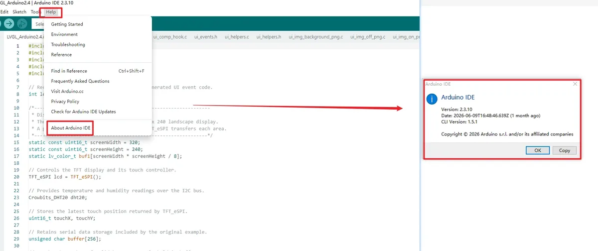Confirm the Arduino IDE version