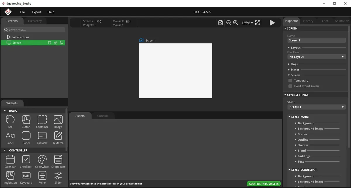 Confirm the Screen1 canvas